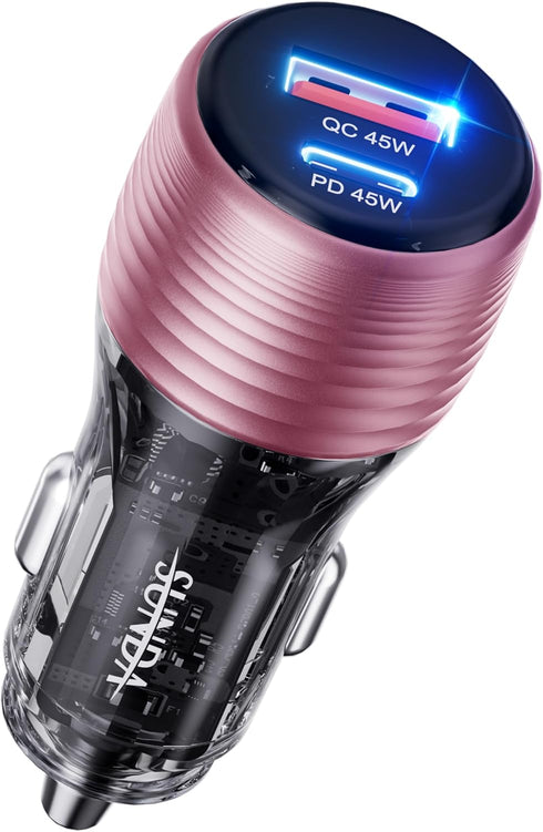 SUNDA 90W USB C Fast Car Charger, 2-Ports Adapter for iPhone 15/14 Pro/Max & Samsung Galaxy Devices (Purple)