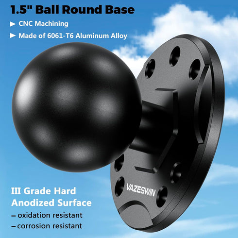 1.5" Ball Mount with Aluminum Alloy Round Plate, Universal Electronic Device Mounting Base with AMPS Holes for Garmin, Lowrance, Humminbird, for RAM Mounts, Scotty C Size Double Socket Arms