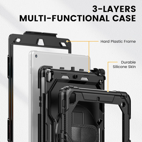 timecity 9th/ 8th/ 7th 10.2 inch Case for iPad Generation - Heavy Duty Protective Cover with Screen Protector, Rotating