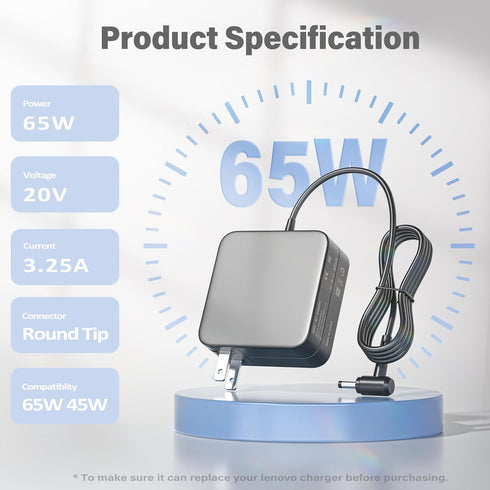 65W Ac Adapter Power Cord for Lenovo IdeaPad 100S 110 110S 120 120S 310 320 330S, Flex 4 1470 1580, Laptop Charger.