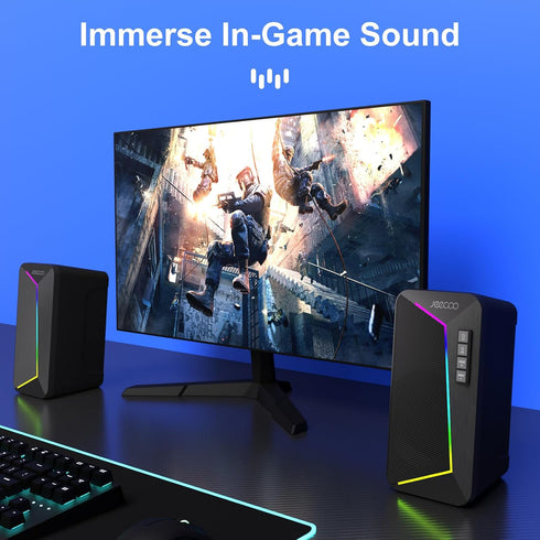 Jeecoo M30 Bluetooth Computer Speakers, PC Gaming Speakers for Desktop with Crisp Stereo Sound, Dynamic LED Modes,