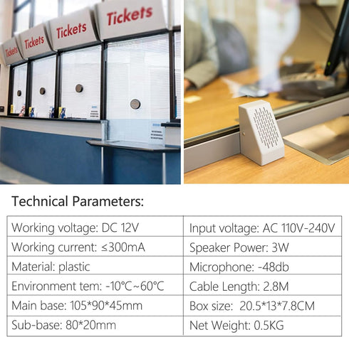 Window Intercom Speaker System, Dual-Way Intercommunication Microphone for Business/Bank/Office/Hospital, Talk Through