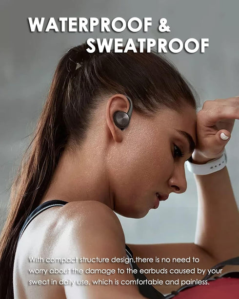 Wireless Earbuds with Earhooks, Bluetooth Sport Waterproof Headphones with Noise Cancelling and Microphone