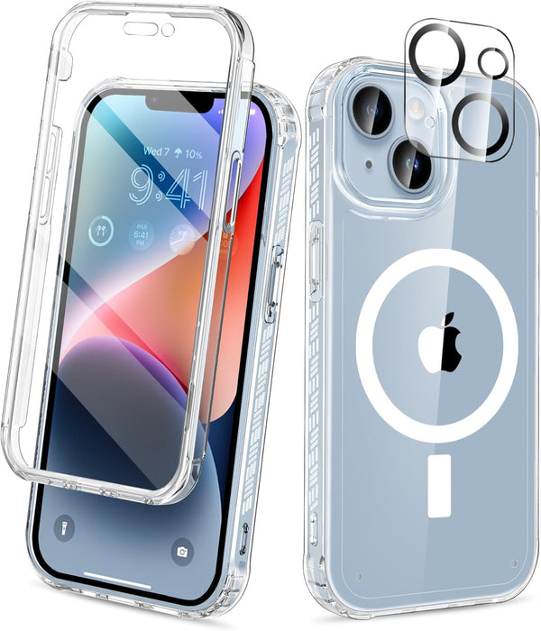 iPhone 14 Plus Case - Magnetic, Clear, Full Body Shockproof, Built-in Screen & Camera Lens Protectors, MagSafe