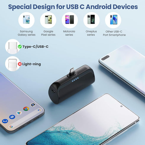 Mini Portable Charger 5200mAh, PD Fast Charging USB C Power Bank, Portable Phone Charger for Android, Compatible with