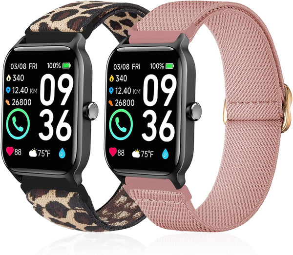 2 Pack Stretchy Nylon Watch Bands Compatible with Woneligo/Fitpolo Smart Watch IDW13, Loop Soft Elastic Straps for
