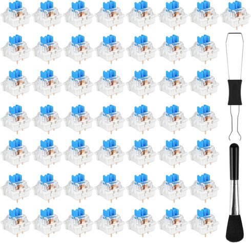 Deftomo 50 Pcs Blue Keyboard Switches, 3-Pin Clicky Tactile Mechanical Keyboard Switches, Complete