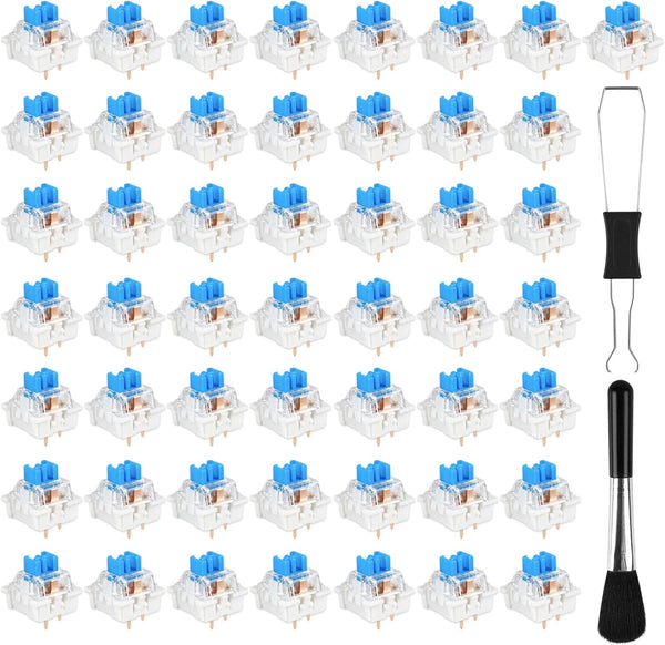Deftomo 50 Pcs Blue Keyboard Switches, 3-Pin Clicky Tactile Mechanical Keyboard Switches, Complete