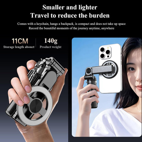 Huiteng XR 4-in-1 Magnetic Pocket Selfie Stick, Magnetic Selfie Stick for iPhone with Rechargeable Remote, Portable