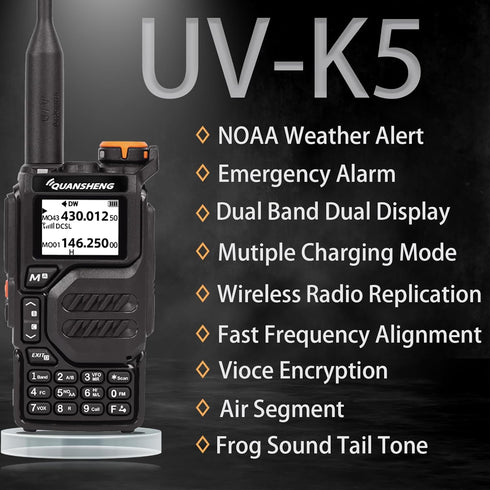 Quansheng UV-K5 Radio USB-C Charging Dual Band Two Way Radio, Long Range Handheld Radio with 771 Antenna and Speaker Mic