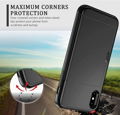 SAMONPOW iPhone X/XS Case Wallet Card Holder for iPhone 10, Heavy Duty Protection, Shockproof, Anti Scratch, Black