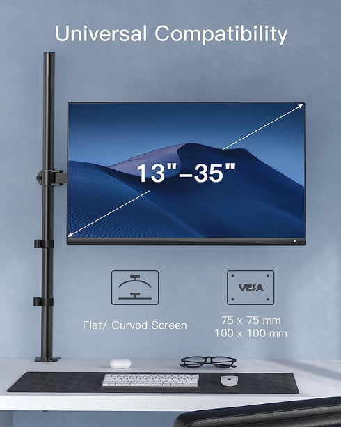 HUANUO Single Monitor Stand Desk Mount, Fully Adjustable 39 Inch Stand for 13-32 In Screen, Holds up to 22lbs with C