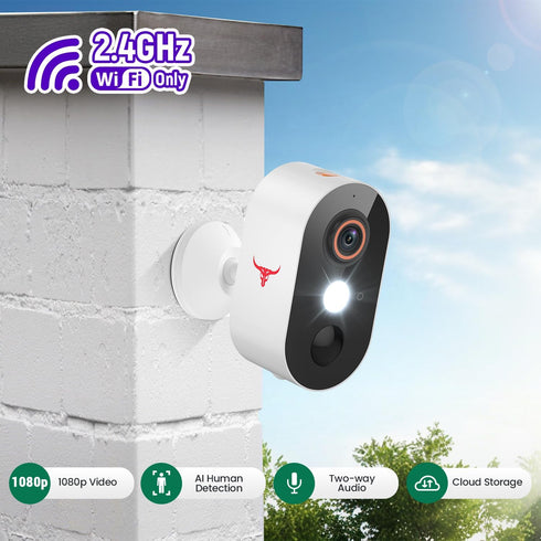 GlowPop 1080p 2-Way 2.4G (1 Wireless Security Camera with AI Human Detection, Night Vision, Talk, Cloud Storage, WiFi
