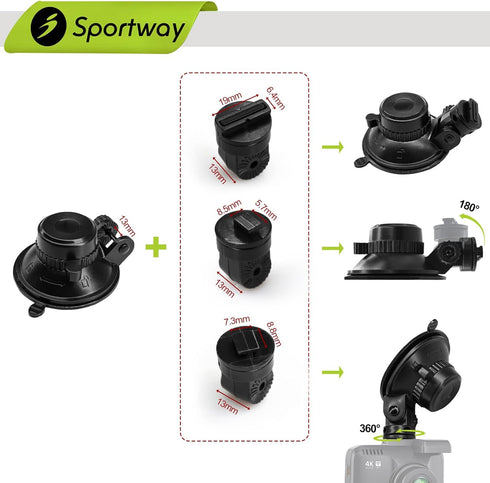 S503 Suction Cup Dash Cam Mount Holder (5th Gen) with 3pcs 360 Rotating Joints for Rove, Nexar, Z-Edge, Kingslim
