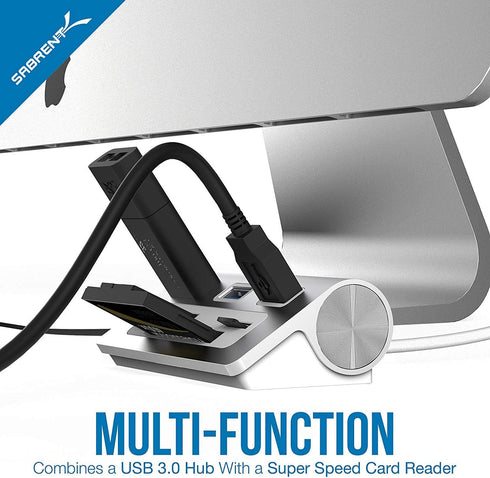 SABRENT 3 3.0 1 (12" Premium Port Aluminum USB Hub with Multi in Card Reader Cable) for iMac, All MacBooks, Mac mini