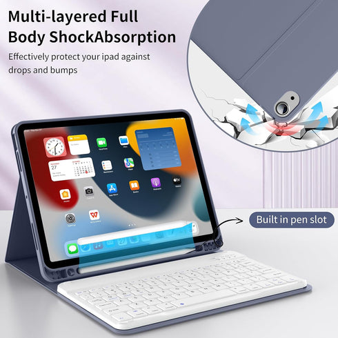 JKSML 10.9 Inch Case for iPad Air 5th/4th Gen 2022/2020, Magnetic Detachable Bluetooth Keyboard, Auto Wake/Sleep, Purple