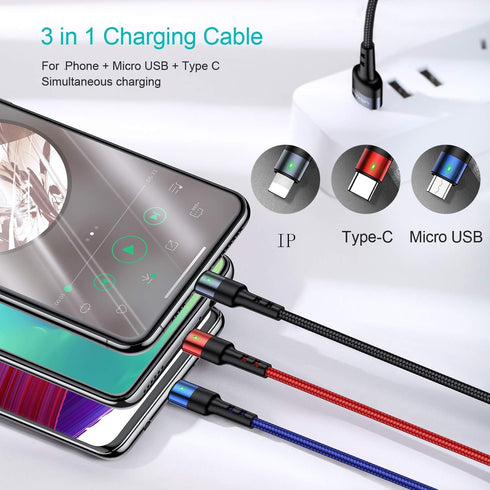 USAMS ISAIBELL Multi USB Cable 1ft Multi Charger Cable 2Pack Short Multi Charging Cable Nylon Braided 3 in 1 Charging Cable Adapter with Type-C,Micro USB Port Connectors for Cell Phones and More (1FT)