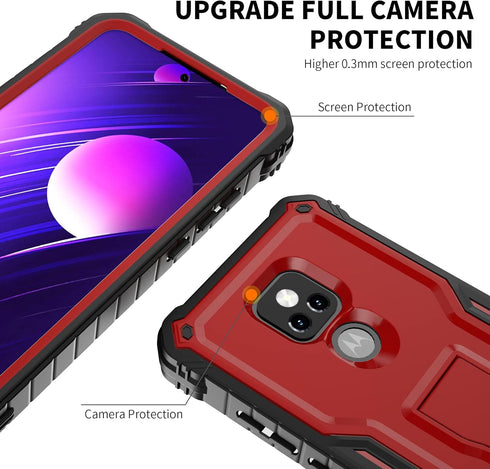 DUOPAL for Motorola Moto G Play 2021 Case, Shockproof Military Grade Protection with Tempered Glass Protector, Red