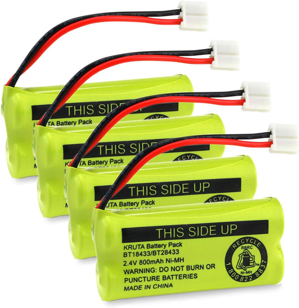 Kruta BT18433 BT28433 2.4V 800mAh Ni-MH Cordless Phone Battery Pack, Compatible with Multiple Models (4 Pack)
