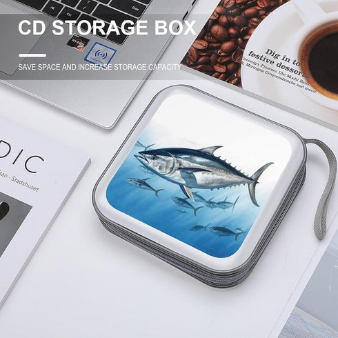 FodPand 40 Bluefin Tuna Thunnus CD Case with Zipper Capacity DVD Case Holder Hard Plastic DVD Disc Storage Box Portable