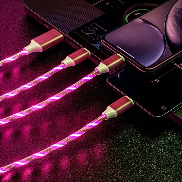 3 in 1 Multi Charging Cable, LED Flowing Light Up Charger Cable, Micro Type-C Charging Cable for Most Smartphones - Red