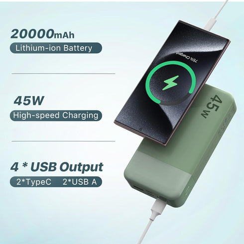 NOBIS Portable Charger, 20000mAh Power Bank, 45W Fast Charging, Battery Pack with C to C Cable, Digital Display for