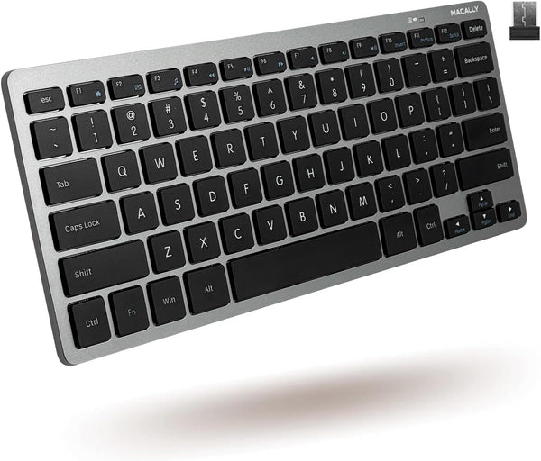 Macally Small Wireless Keyboard | Mini Keyboard for PC - Slim, Quiet &