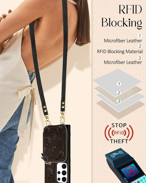 Shorogyt Wallet Case for Samsung Galaxy S23 Ultra, RFID Blocking Card Holder Slots Designer Black Butterfly Leather