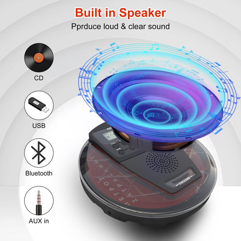 Rechargeable CD Player Portable with Bluetooth - Compact Anti-Skip Walkman CD Player with Earphone and LCD Display