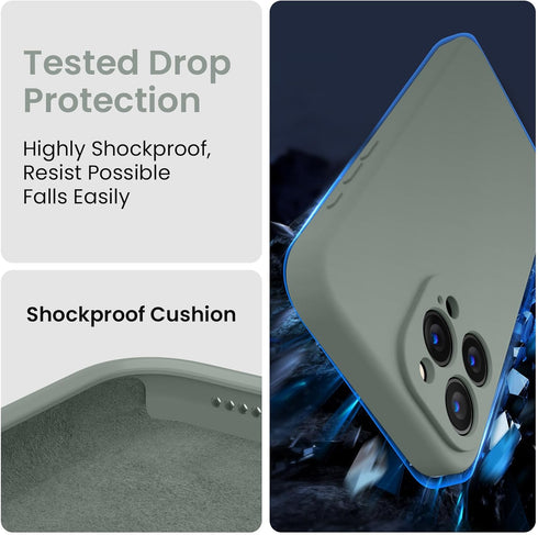 FireNova iPhone 15 Pro Case, 6.1" Calke Green, Silicone, Camera Protection, Soft Microfiber Lining + 2 Screen