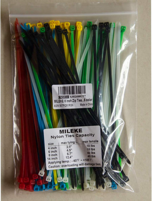 8 Inch Zip Ties - 120pcs Nylon Cable Ties, 6 Multi-colors