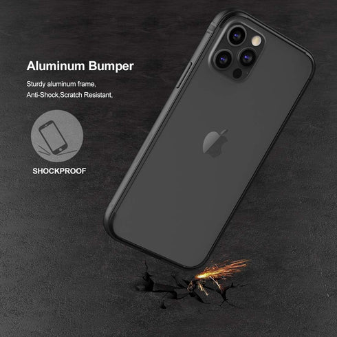 Eastcoo Slim Metal Bumper Case for iPhone 12 12 Pro, Metal Bumper Cover with Soft TPU Inner, Black