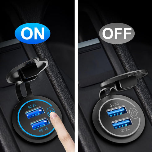 5 Pack Quick Charge 3.0 12V USB Outlet - Qidoe Waterproof QC3.0 Dual USB Power Outlet with Touch Switch for 12V-24V