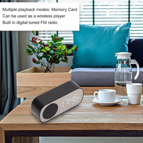 5.0 Hilitand Radio Alarm Clock, Bluetooth Portable Speaker Digital Clock with Dual Alarm Clock, LED Mirror Digital