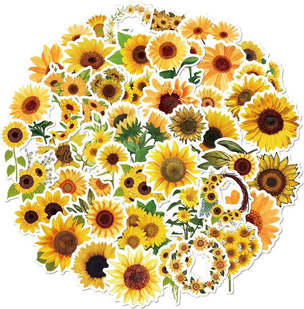 Ratgoo 50 Pcs Bright Sunflower Stickers Pack Cheerful Yellow Flowers Waterproof Vinyl Decal