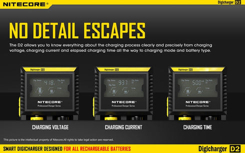 Nitecore D2 Smart Charger 2015 Version with LCD Display for Li-ion, IMR, LiFePO4 18650 26650 22650 17670 18490 17500