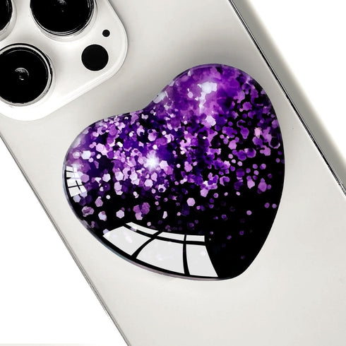 Expanding Mobile Cell Phone Grip, Heart Shape Glass Holder for Smartphones, Collapsible Stand (Black Purple)