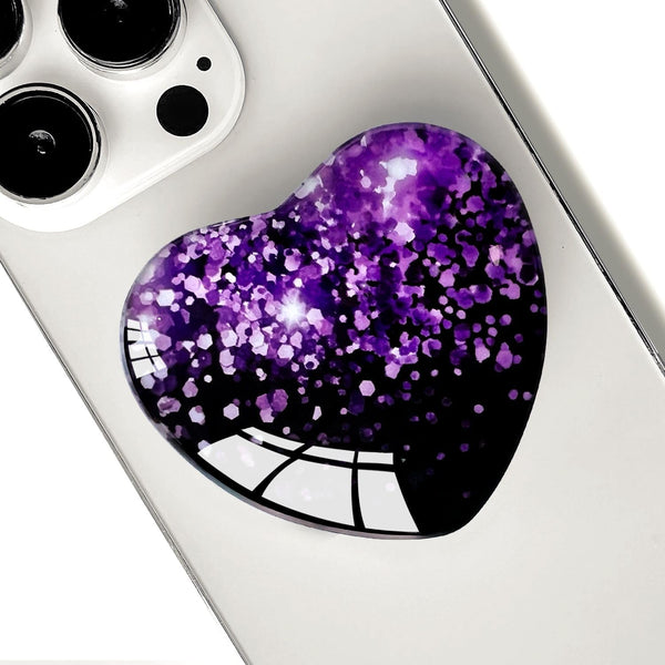 Expanding Mobile Cell Phone Grip, Heart Shape Glass Holder for Smartphones, Collapsible Stand (Black Purple)