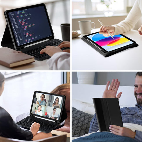 MMK Keyboard Case for iPad 10th Gen 10.9" 2022, Detachable Bluetooth Keyboard & Pencil Holder, Black