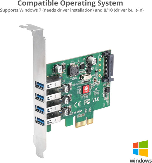 SIIG Dual Profile USB 3.0 4-Port PCIe 2.0 Host Expansion Card Adapter for Windows Desktop PC