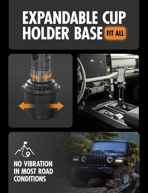 ToughTested 360 Boom Cup Holder Phone Holder for Car - Adjustable Cell Phone Mount, No Vibration Heavy Duty Bendable