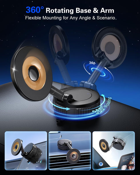 volport 360Adjustable Dashboard Suction Cup Phone Mount for Magsafe: Dual Rotatable Nano Gel Vacuum Magnetic Phone