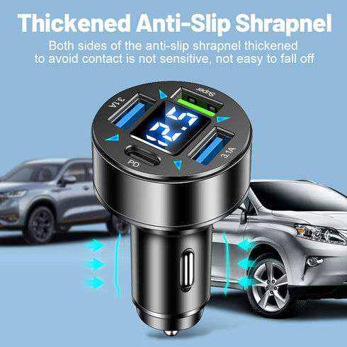 Fast Car Charger, 4 Ports Cigarette Lighter USB Charger with LED Voltmeter, PD3.1/Super Port Car Charger Adapter for