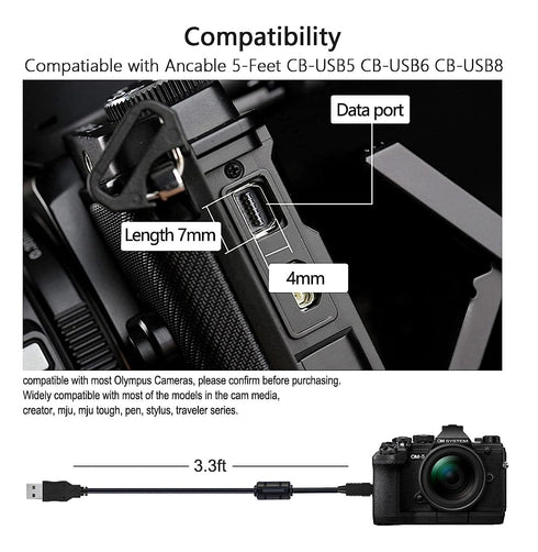 USB Data Picture Transfer Charger Charging Wire Cord Cable CB-USB5 CB-USB6 CB-USB8 for Olympus Tough TG 630 830 860 870 TG-2, SZ-10 SZ-11 SZ-14 C-170 C-180 C-480 C-500,Stylus 5010 Pen-E Series