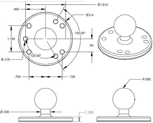 RAM Mounts GPS Round Plate with Ball RAM-B-202U, B Size 1" Ball