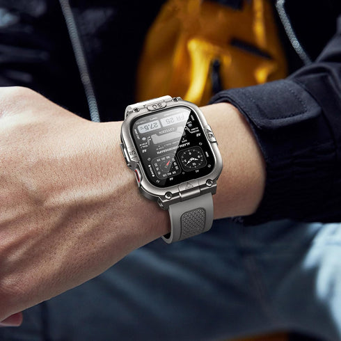 Dsytom Waterproof Case with Band for Apple Watch 45mm 44mm 41mm 40mm, Rugged Strap with Tempered Glass Protector