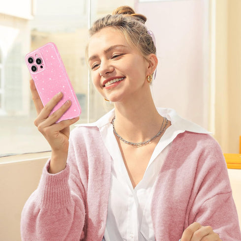 Hython iPhone 15 Pro Case, Glitter Cute Sparkly Shiny Bling Phone Cover, 6.1", Thin Slim Fit Shockproof Rubber, Bright