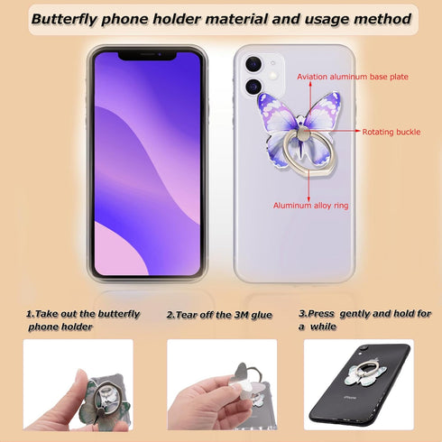 Butterfly Cell Phone Ring Stand Holder, Cute Butterfly Pattern Painted Metal Finger Stand, 360° Rotation Phone Ring