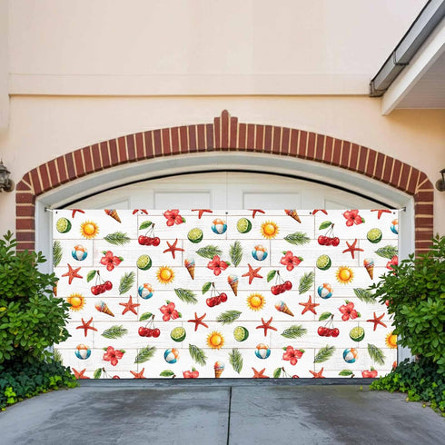 GNAKT AREWG 13x6ft Summer Garage Door Banner Cover Ice-Cream Cherry Starfish Garage Door Decoratons Banner for Indoor