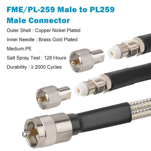 6FT,Low RG8X PL-259 FME/PL259 6 MOOKEERF Dual CB Antenna Coax Cable Loss Stranded Core CB Coax Cable with and Male
